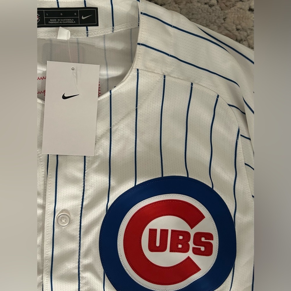 Nike Authentic Pinstripe Chicago Cubs Ian Happ #8 MLB Jersey Men’s Sz: Large - Picture 5 of 7